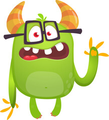 Happy cartoon monster waving hands. Halloween vector illustration. Great for package or party decoration
