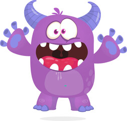Happy cartoon monster waving hands. Halloween vector illustration. Great for package or party decoration