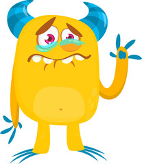 Sad cartoon monster. Halloween vector illustration. Great for package or party decoration
