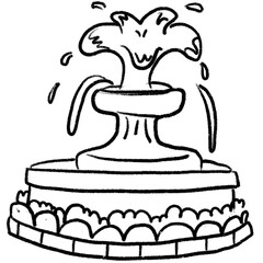 Illustration fountain black outline cartoon cute 귀여운 분수 for decoration or coloring ,print card etc.