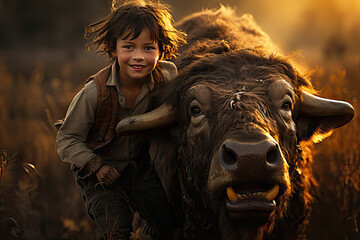 Buffalo herd boy, Generative AI