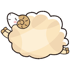 シンプルでかわいいモコモコの羊（横向き）ジャンプするポーズ