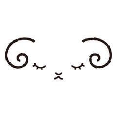 シンプルでかわいい眠る羊の顔（正面）白黒