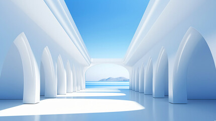 Beautiful airy widescreen minimalistic white and light blue architectural background