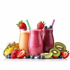 fruit smoothie with fruits isolated on the white background generative AI