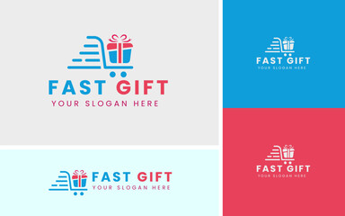 Online Shopping Gift Logo Templates, Gift Shop Logo with cart Vector, 