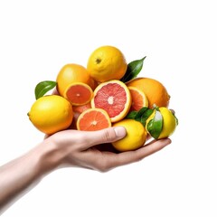 hand holding fruit isolated on the white background generative AI