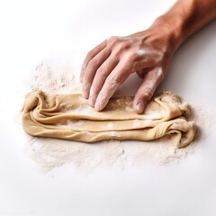 hands kneading dough on table isolated on the white background generative AI