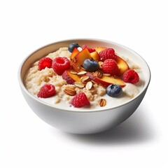 bowl of muesli with berries isolated on the white background generative AI
