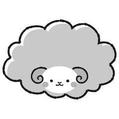 シンプルでかわいいモコモコの羊（正面）白黒