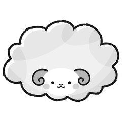 シンプルでかわいいモコモコの羊（正面）白黒
