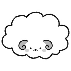 シンプルでかわいいモコモコの羊（正面）白黒
