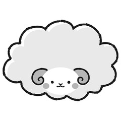 シンプルでかわいいモコモコの羊（正面）白黒