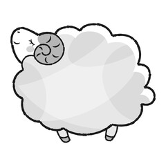 シンプルでかわいいモコモコの羊（横向き）白黒