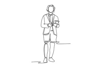 Single one line drawing Disabled person concept working in workplace. Continuous line draw design graphic vector illustration.