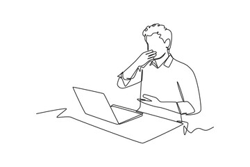 Single one line drawing Disabled person concept working in workplace. Continuous line draw design graphic vector illustration.