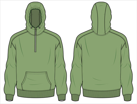 Hoodie jacket design flat sketch Illustration vector template, Hooded sweater jacket technical drawing with front and back view, Sport winter jacket for Men and women. for hiker and outerwear