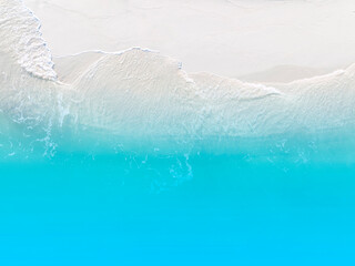 Fototapeta Aerial view with beach in wave of turquoise sea water shot, Top view of beautiful white sand background obraz