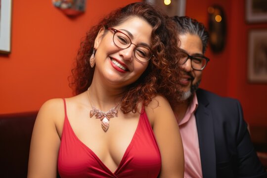 Smiling Senior Mature Hispanic Couple Posing Together Well Dressed At Their Home