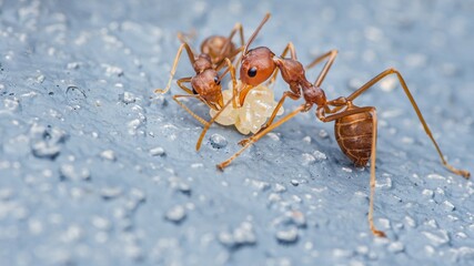 Red ant to moving eggs on cement floor.
