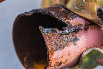 Old rusty steel water pipe from acetylene cutting, Scrap yard from cutting used pipes with gas...