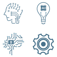Groups of 4 Artificial intelligence line icons, Four AI for technology symbols concepts, and 4 cybernetic icons, ai, technology vector, illustration concept design