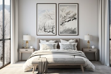 light bedroom in a scandinavian and asian style mix created using generative AI tools