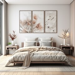 light bedroom in a scandinavian and asian style mix created using generative AI tools