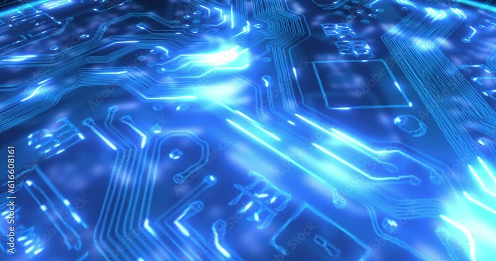 Aufkleber Microchip, motherboard and technology, circuit and programming, cloud computing and computer system. CPU, neon and hardware, digital abstract and big data, software and tech server with code pattern