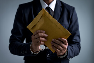 Being arrested for breaking the law, Businessman with brown money envelope, demanding bribes for...