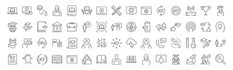 Set of E-learning thin line icons. E-learning icon collection EPS10 - Stock Vector