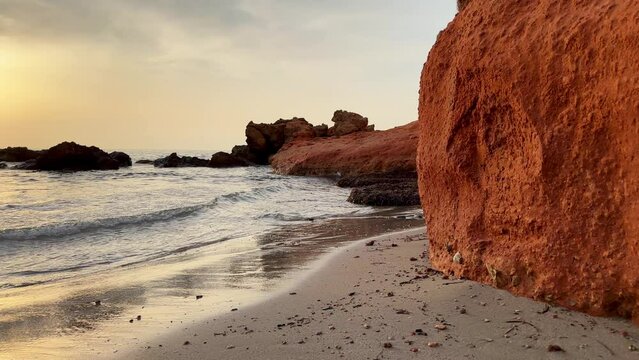La Cala Estaca in Playa Flamenca, Orihuela Costa, Costa Blanca, Spain. A nice little beach filmed during sunrise in June.