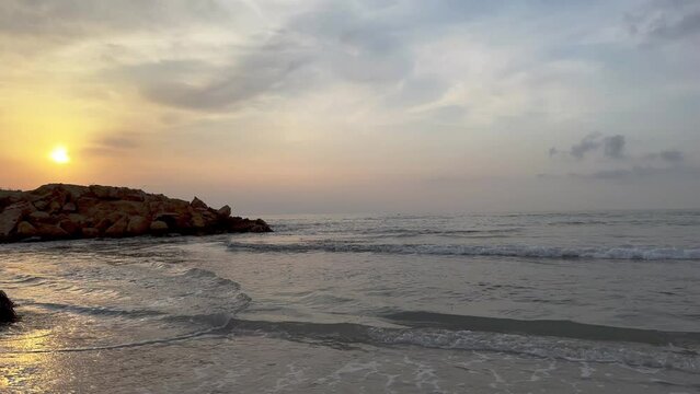 La Cala Estaca in Playa Flamenca, Orihuela Costa, Costa Blanca, Spain. A nice little beach filmed during sunrise in June.