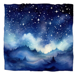 Watercolor night sky with stars isolated.