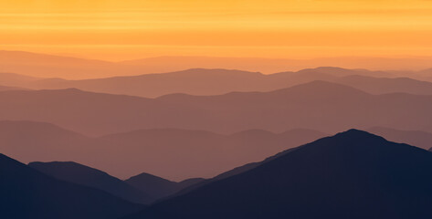 mountain view in a misty landscape