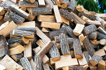 pile of chopped firewood close up