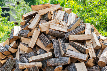 pile of chopped firewood close up
