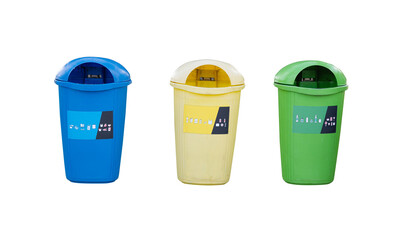plastic trash bins isolated