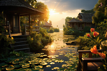 happy river village, Generative AI