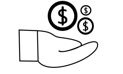 vector graphic illustrati of money on the hand. Money sign above hand. 