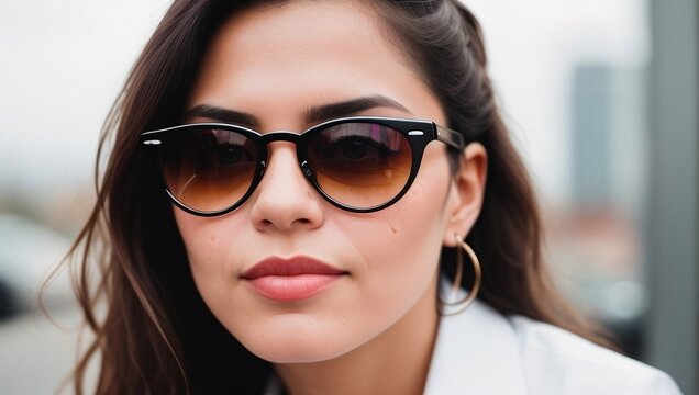 Portrait of woman in sunglasses outdoors, generative ai