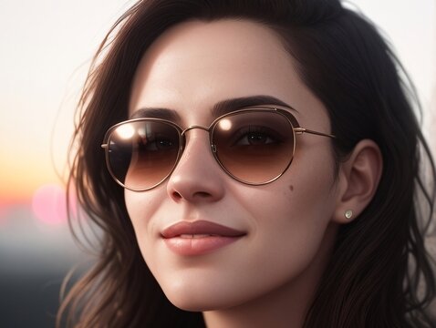 Portrait of smiling woman in sunglasses outdoors, generative ai