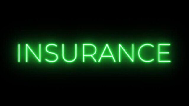Flickering neon green glowing insurance text animated black background
