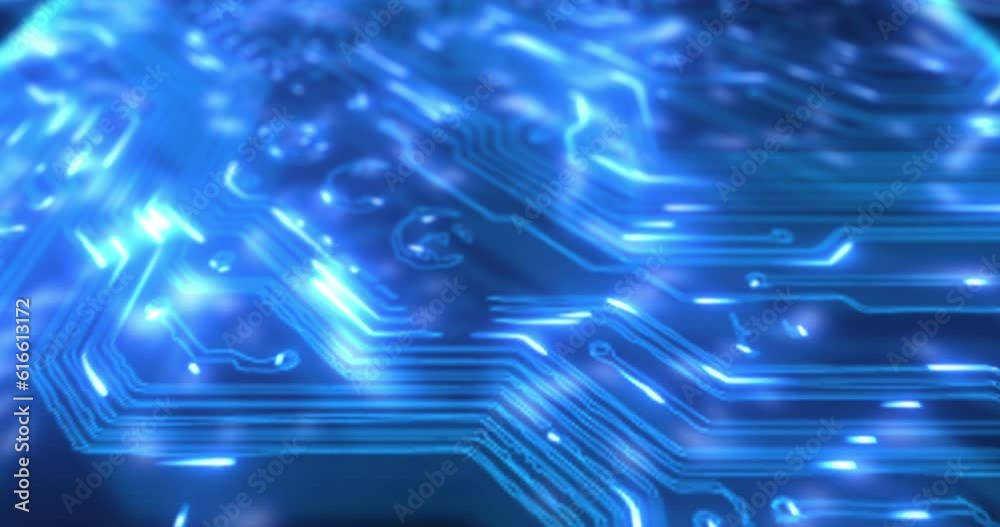 Aufkleber Digital hologram, microchip and closeup of circuit board for programming, coding and information technology. Cybersecurity, IT software and processor for computer server, database and motherboard