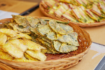 Korean traditional food, assorted vegetable pancakes	