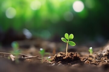 Fototapeta premium Young plant growing in sunlight, generative ai