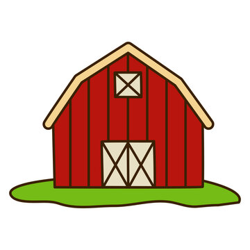Red barn. Vector illustration of the farmhouse in flat style.