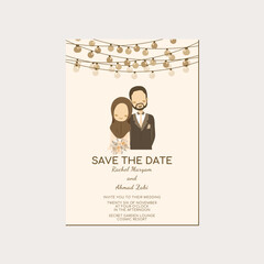 No Face Muslim Couple Portrait Wedding Invitation - Walima Nikah Save The Date Template