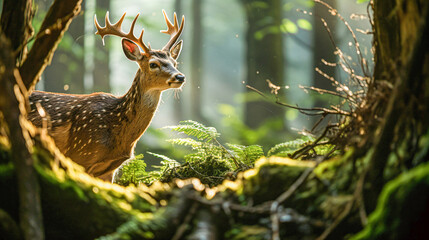 single deer standing in the wood at daylight