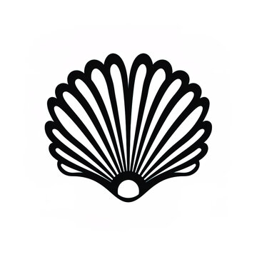 Black line vector icon forsea shell in black on a whi